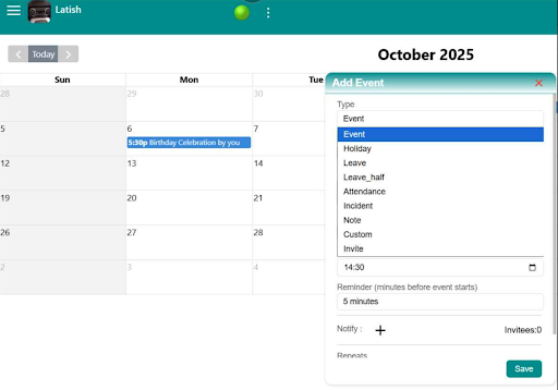 Saarathy Calendar Dashboard Screenshot 1