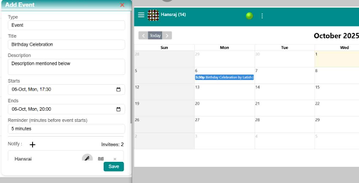 Saarathy Calendar Dashboard Screenshot 2