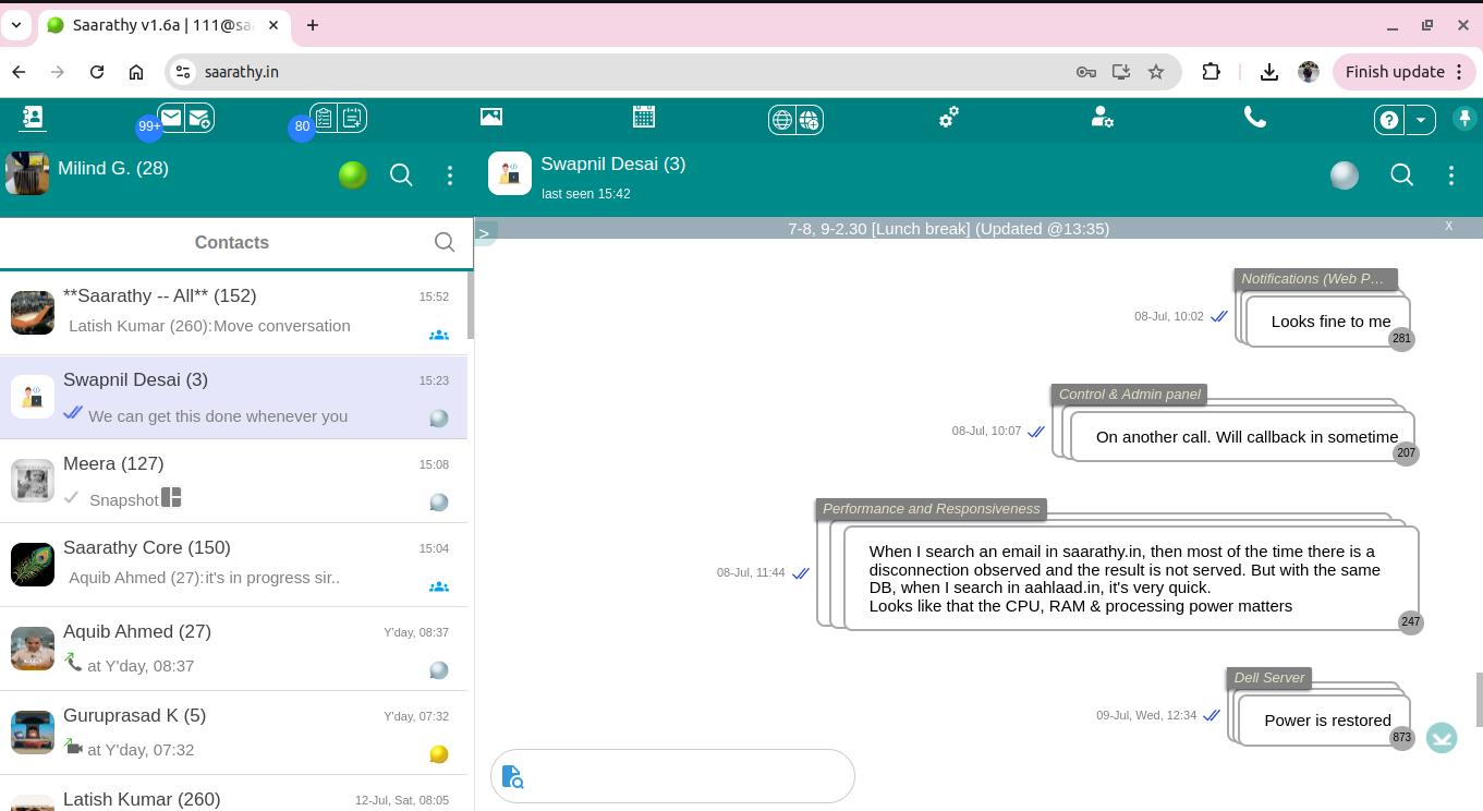 Saarathy Chats Interface Screenshot 1
