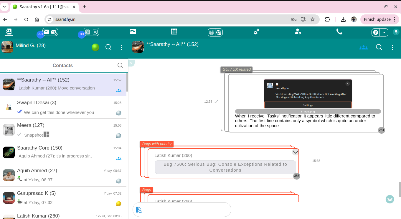 Saarathy Group Chats Interface Screenshot 1