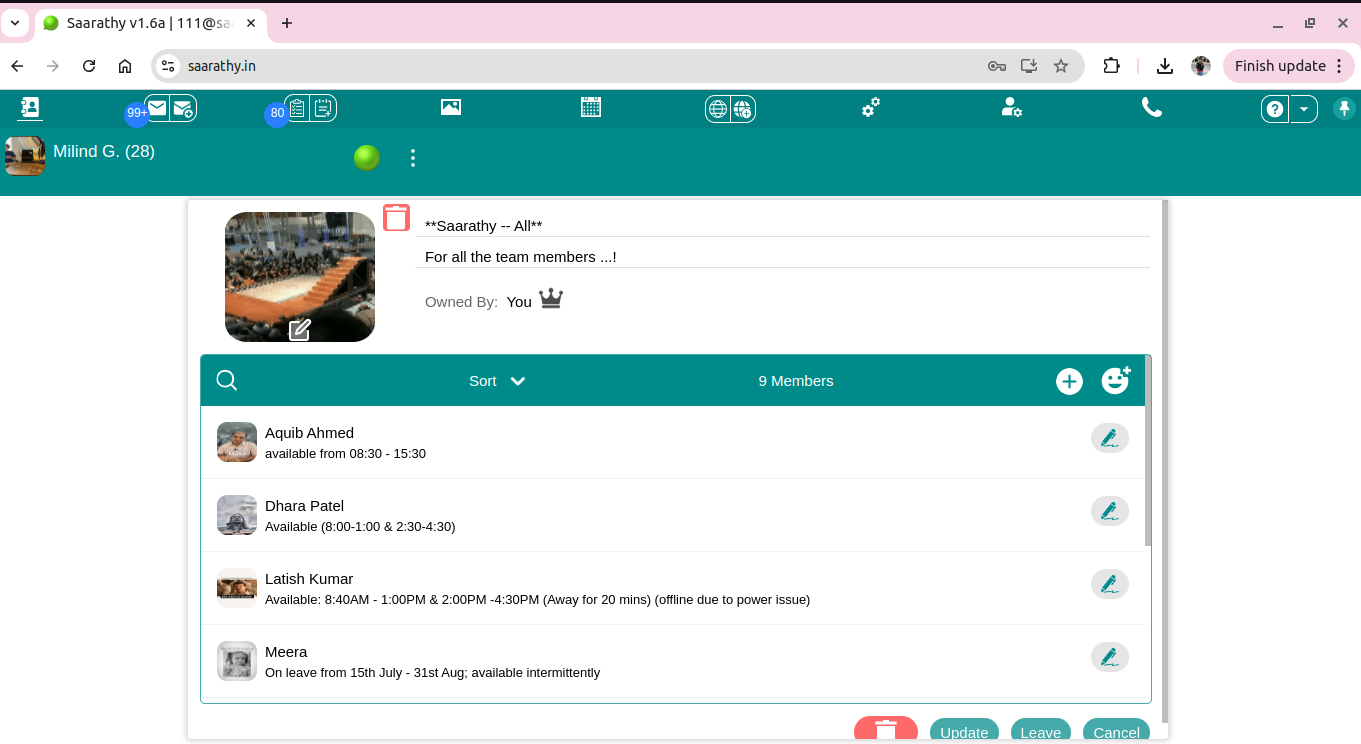 Saarathy Group Chats Interface Screenshot 2