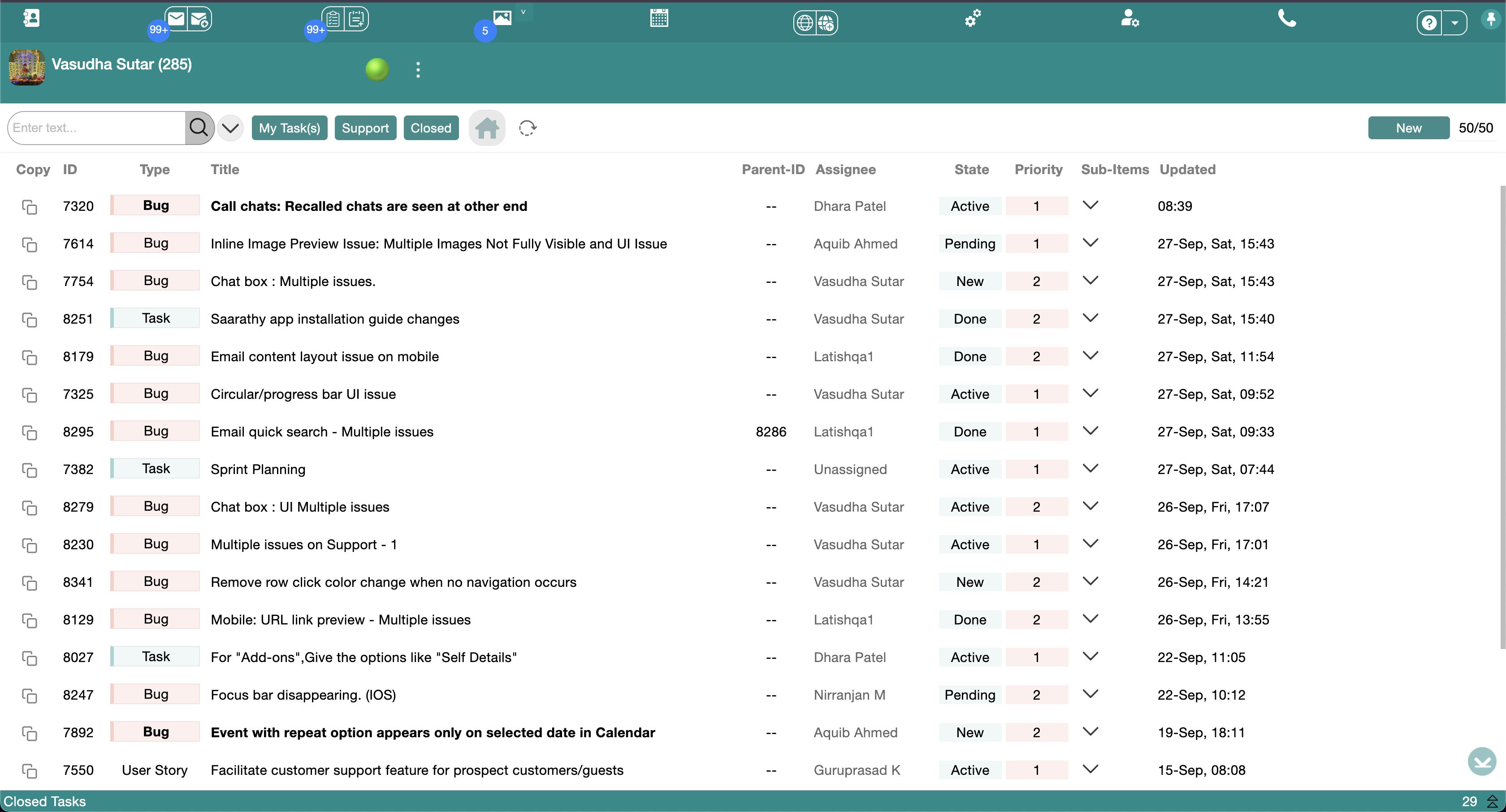 Saarathy Tasks interface screenshot 1