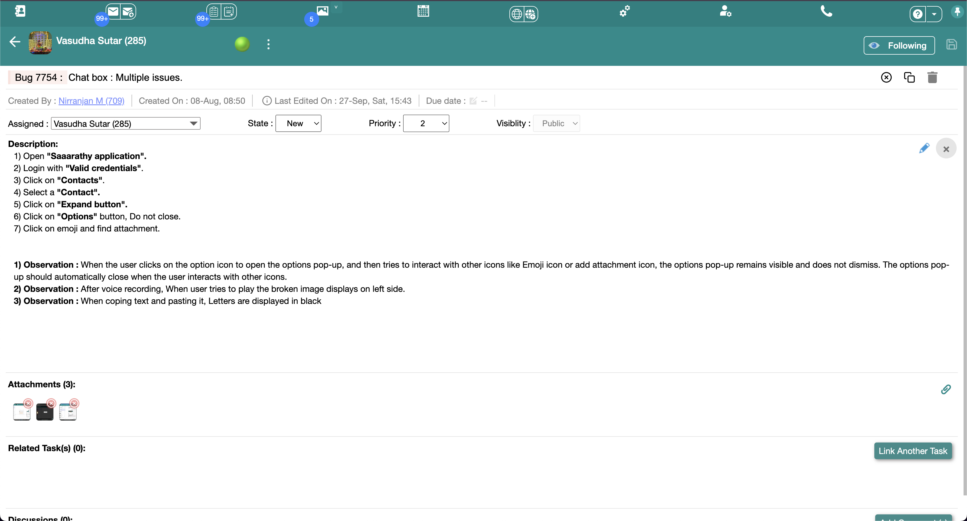 Saarathy Tasks interface screenshot 2